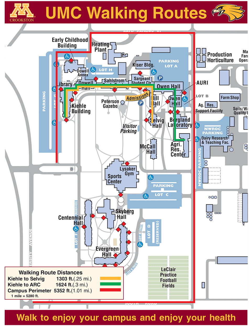 University of Minnesota Crookston Campus Walking Route Map